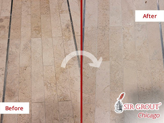 Image of a Floor Before and After a Tile Cleaning in Lakeview, IL