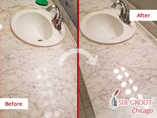 Marble Vanity Top Before and After a Stone Honing in Oak Park, IL