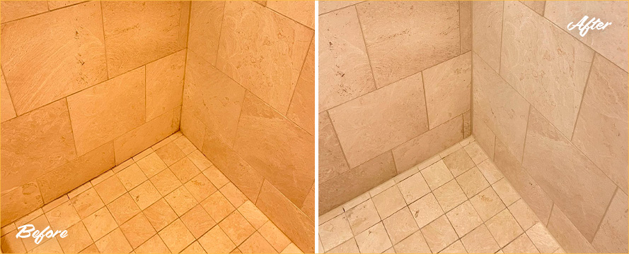 Shower Before and After Our Caulking Services in Lakeview, IL