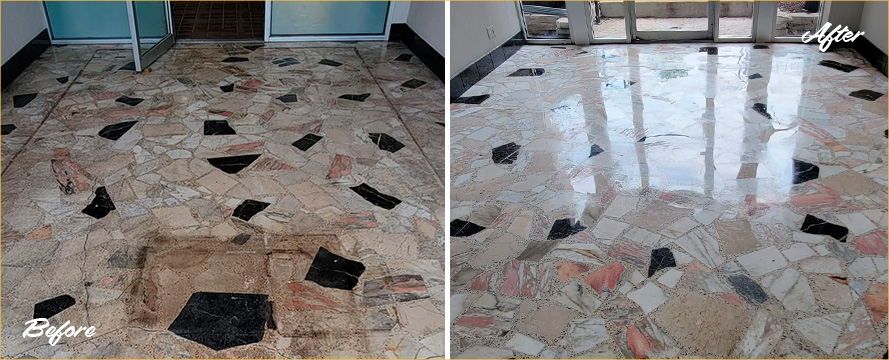 Marble Floor Before and After Our Stone Cleaning in Chicago, IL