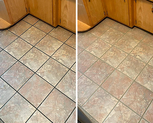 Kitchen Floor Before and After Our Grout Cleaning in Park Ridge, IL