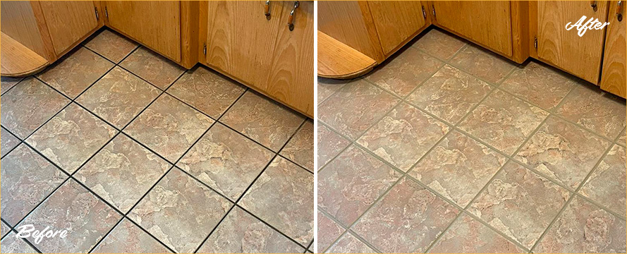 Kitchen Floor Before and After Our Grout Cleaning in Park Ridge, IL