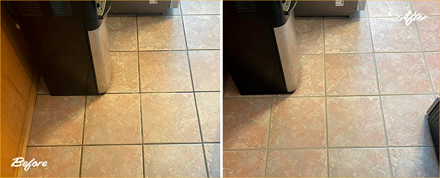 Ceramic Kitchen Floor Before and After Our Grout Cleaning in Park Ridge, IL