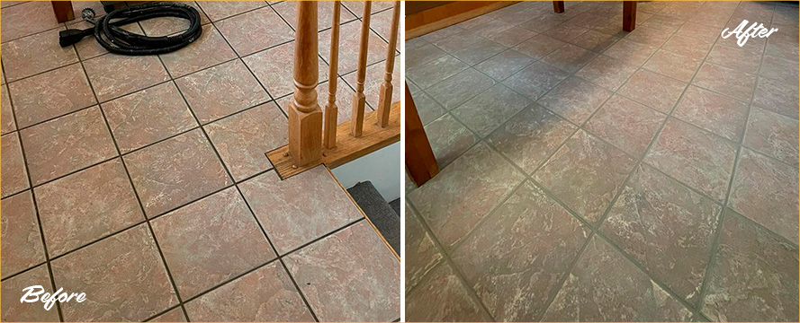 Ceramic Kitchen Floors Before and After Our Grout Cleaning in Park Ridge, IL