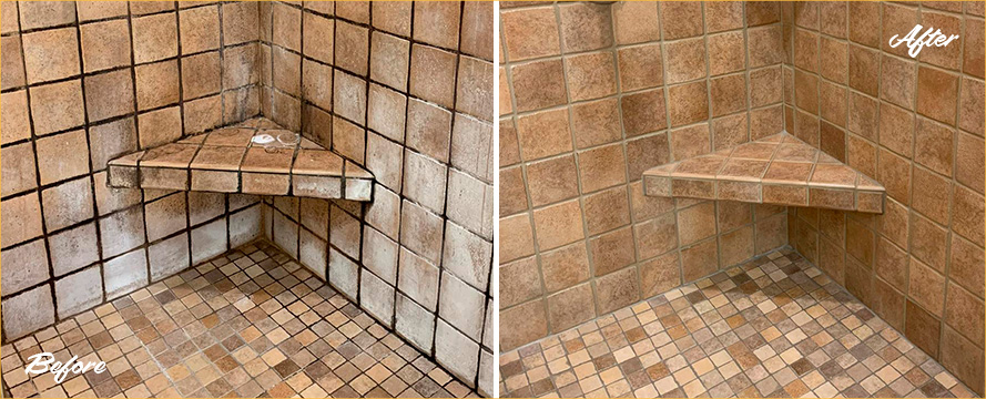 Ceramic Shower Before and After Our Tile and Grout Cleaners in Evanston, IL