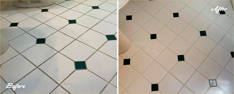 Bathroom Floor Before and After Our Grout Cleaning in Park Ridge, IL