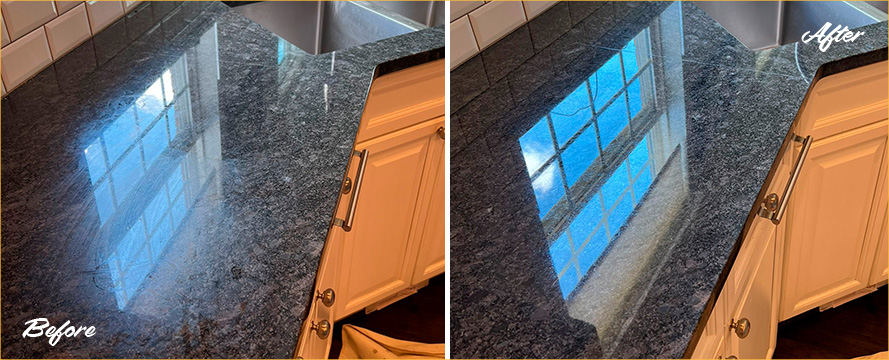 Kitchen Countertop Before and After a Stone Polishing in Chicago, IL