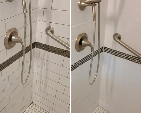 Shower Before and After a Grout Cleaning in Avondale, IL