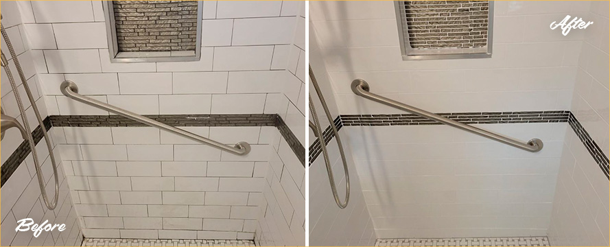 Shower Walls Before and After a Superb Grout Cleaning in Avondale, IL