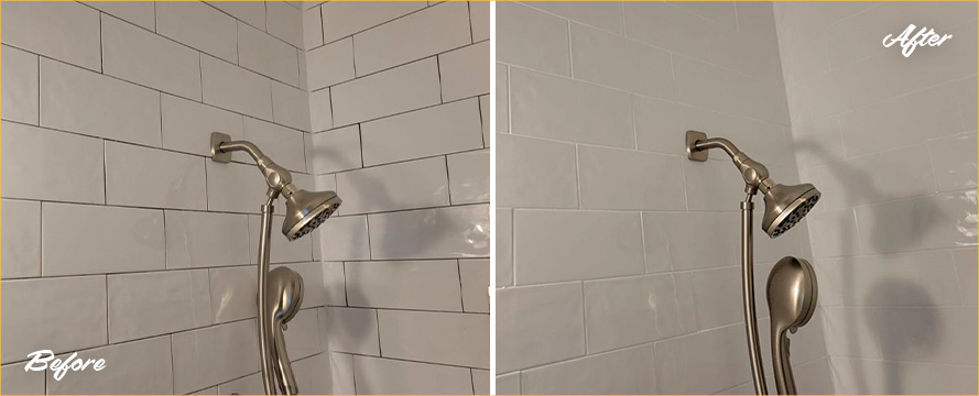 Shower Before and After a Remarkable Grout Cleaning in Avondale, IL