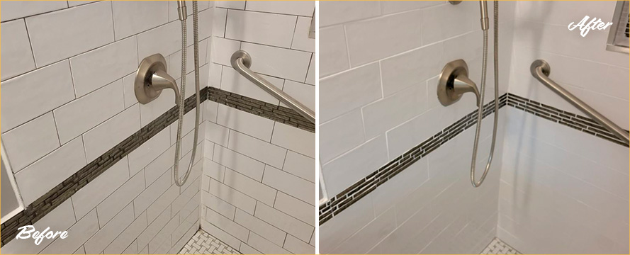 Shower Before and After a Superb Grout Cleaning in Avondale, IL