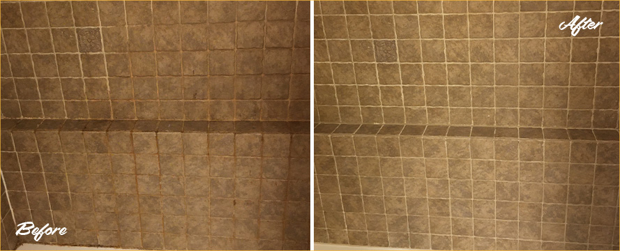Shower Walls Before and After a Superb Grout Sealing in Avondale, IL