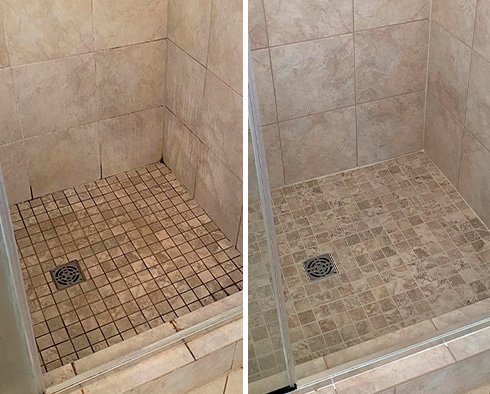 Ceramic Shower Before and After Our Tile and Grout Cleaners in Wilmette, IL