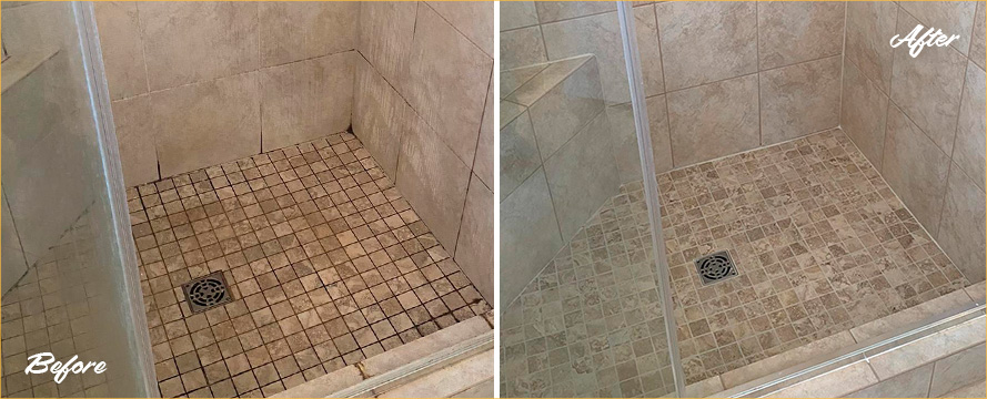 Ceramic Shower Before and After Our Tile and Grout Cleaners in Wilmette, IL