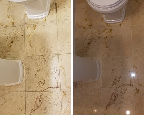 Marble Bathroom Floor Before and After Our Stone Cleaning in Chicago, IL