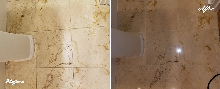 Marble Bathroom Floor Before and After Our Stone Cleaning in Chicago, IL