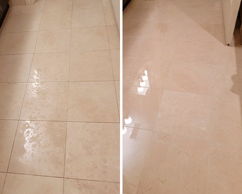 Marble Floor Before and After a Stone Polishing in Lincoln Park, IL