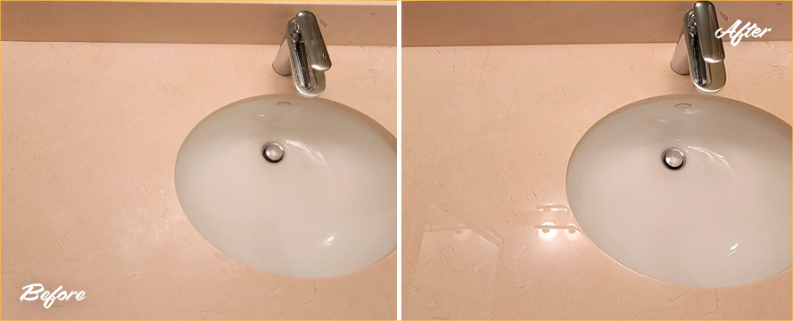 Marble Vanity Top Before and After an Outstanding Stone Polishing in Lincoln Park, IL