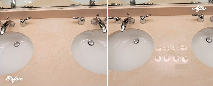 Marble Vanity Top Before and After a Remarkable Stone Polishing in Lincoln Park, IL
