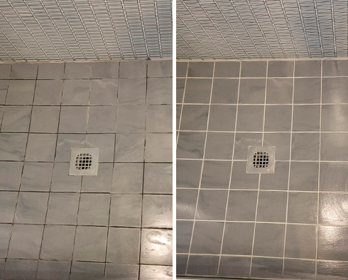 Shower Before and After a Grout Cleaning in Golden Coast, IL