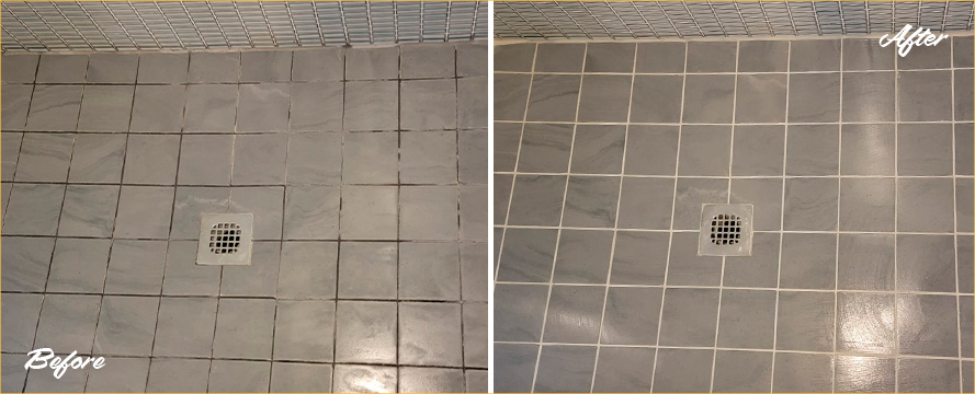 Shower Before and After a Remarkable Grout Cleaning in Golden Coast, IL