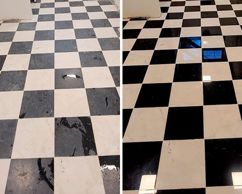 Floor Before and After a Stone Polishing in Avondale, IL