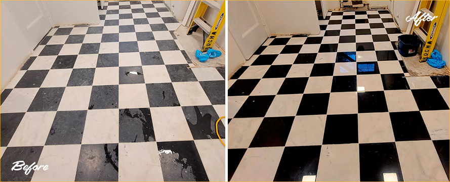 Marble Floor Before and After a Stone Polishing in Avondale, IL