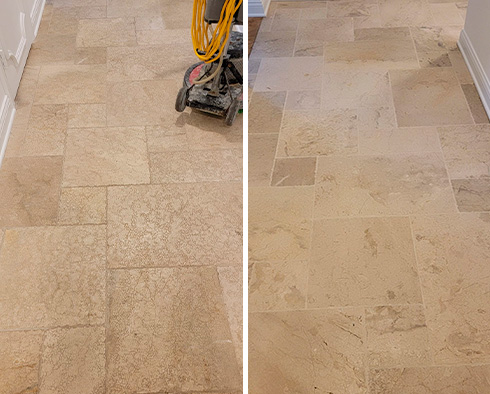 Travertine Floor Before and After a Stone Cleaning in Lakeview