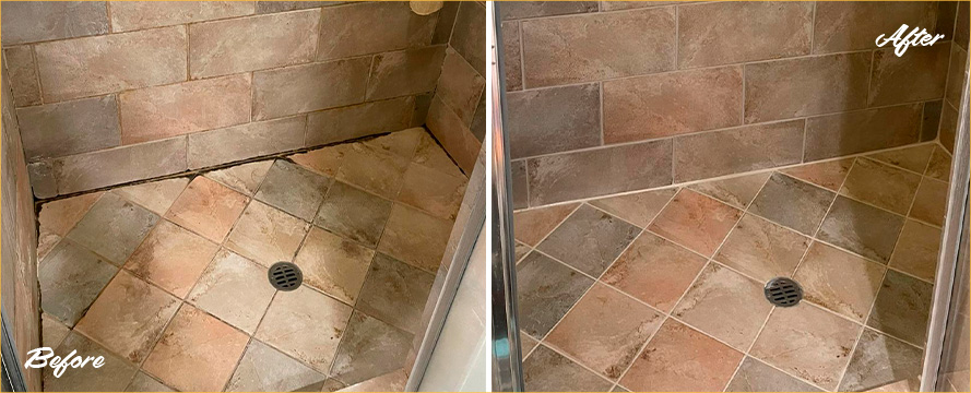 Shower Before and After a Remarkable Grout Sealing in Chicago, IL