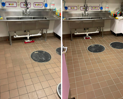 Floor Before and After a Grout Sealing in Gurnee, IL