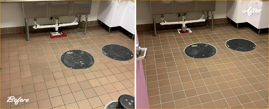 Floor Before and After a Superb Grout Sealing in Gurnee, IL