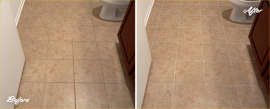 Bathroom Floor Before and After a Grout Sealing in Chicago, IL