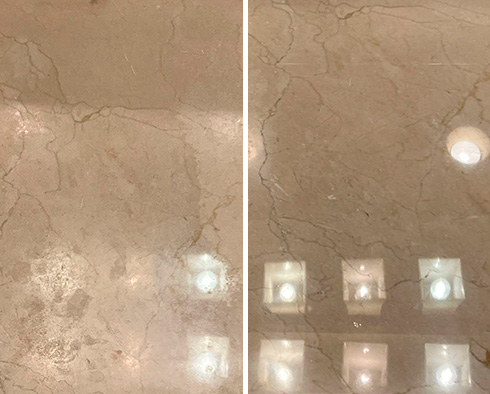 Vanity Top Before and After a Stone Polishing in Lakeview
