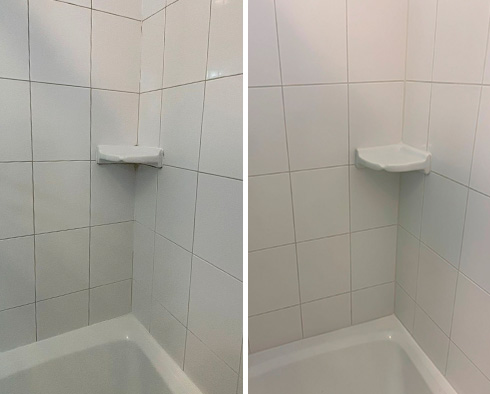 Tile Shower Before and After a Grout Cleaning in Lincoln Park