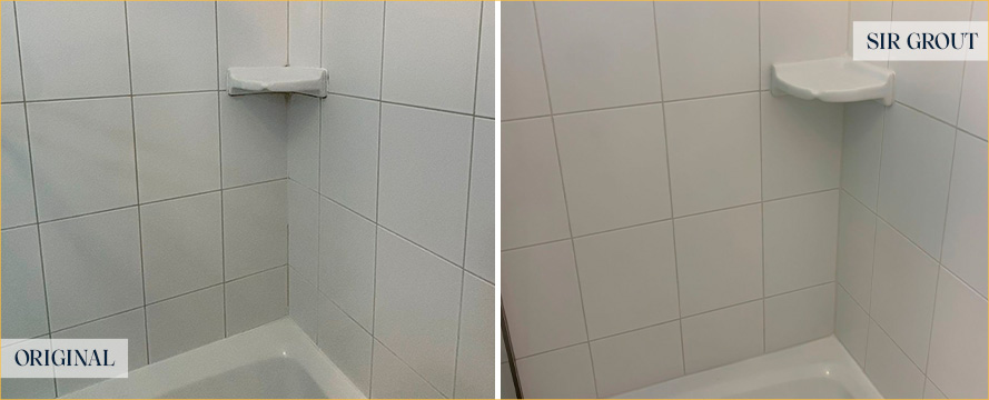 Tile Shower Before and After a Grout Cleaning in Lincoln Park