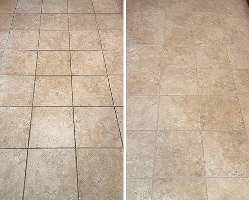 Floor Before and After a Grout Cleaning in Avondale, IL