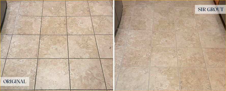Kitchen Floor Before and After a Grout Cleaning in Avondale, IL