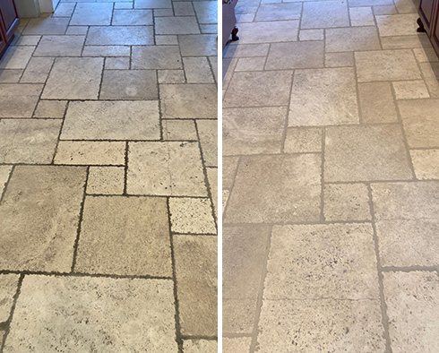 Residential Floor Before and After a Stone Cleaning in Chicago