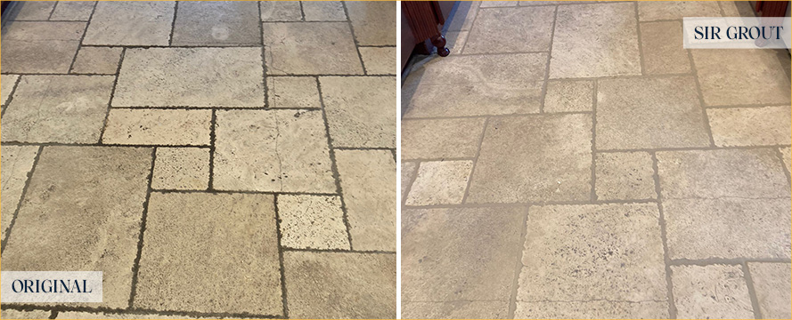 Residential Floor Before and After a Stone Cleaning in Chicago