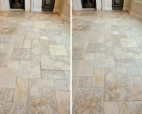 Floor Before and After a Stone Cleaning in Northbrook, IL