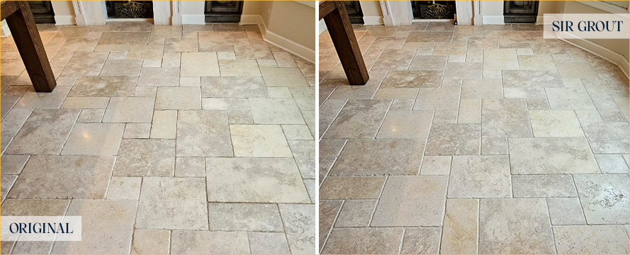 Floor Before and After a Superb Stone Cleaning in Northbrook, IL