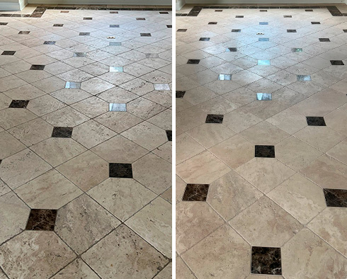 Floor Before and After a Stone Cleaning in Chicago, IL