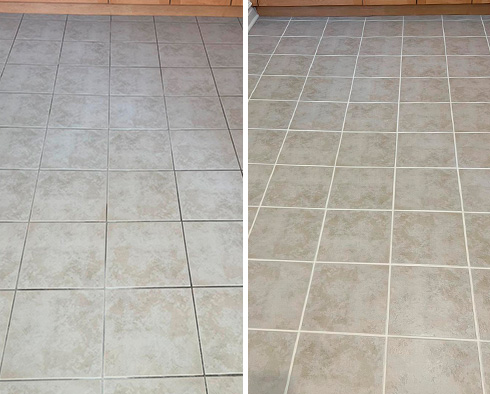 Floor Before and After a Grout Cleaning in Uptown, IL