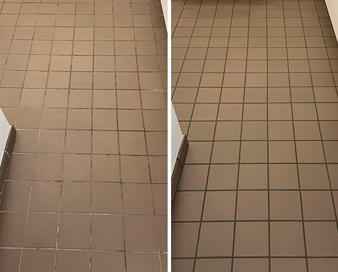 Floor Before and After a Grout Recoloring in Avondale, IL