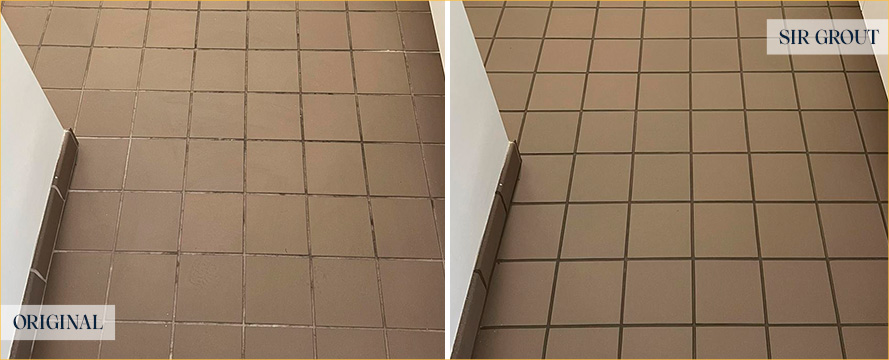 Floor Before and After a Superb Grout Recoloring in Avondale, IL