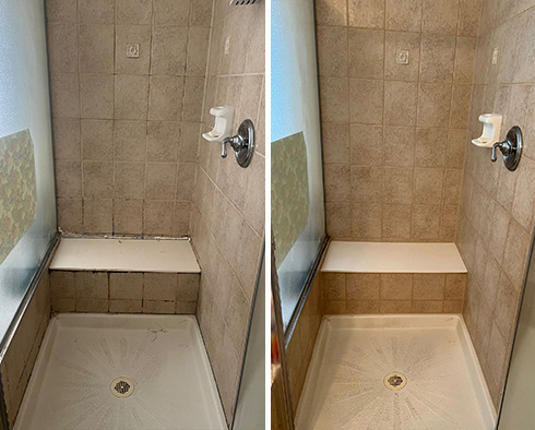 Shower Stall Before and After a Service from Our Tile and Grout Cleaners in Lincoln Park