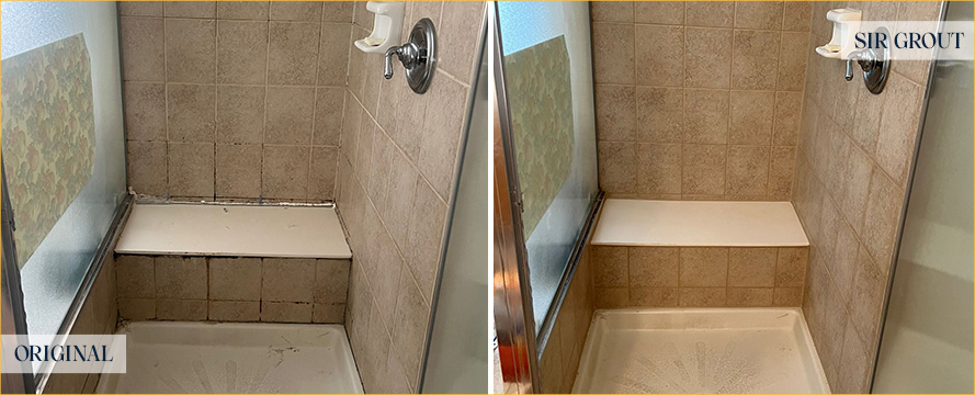 Shower Stall Before and After a Service from Our Tile and Grout Cleaners in Lincoln Park