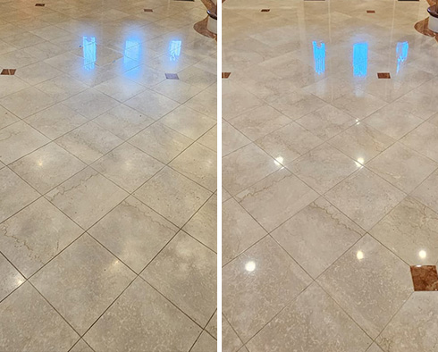 Foyer Floor Before and After a Stone Polishing in Park Ridge, IL