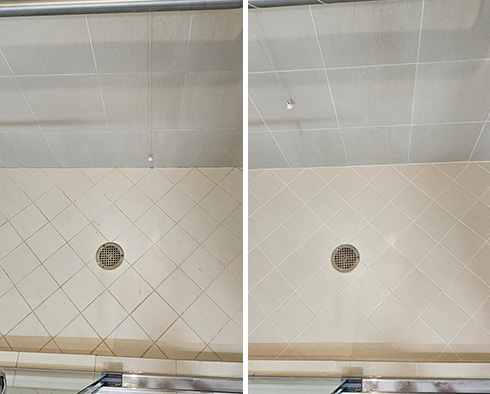 Shower Floor Before and After Our Avondale Tile And Grout Cleaners Work