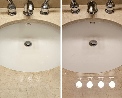 Marble Vanity Before and After a Stone Polishing in Chicago